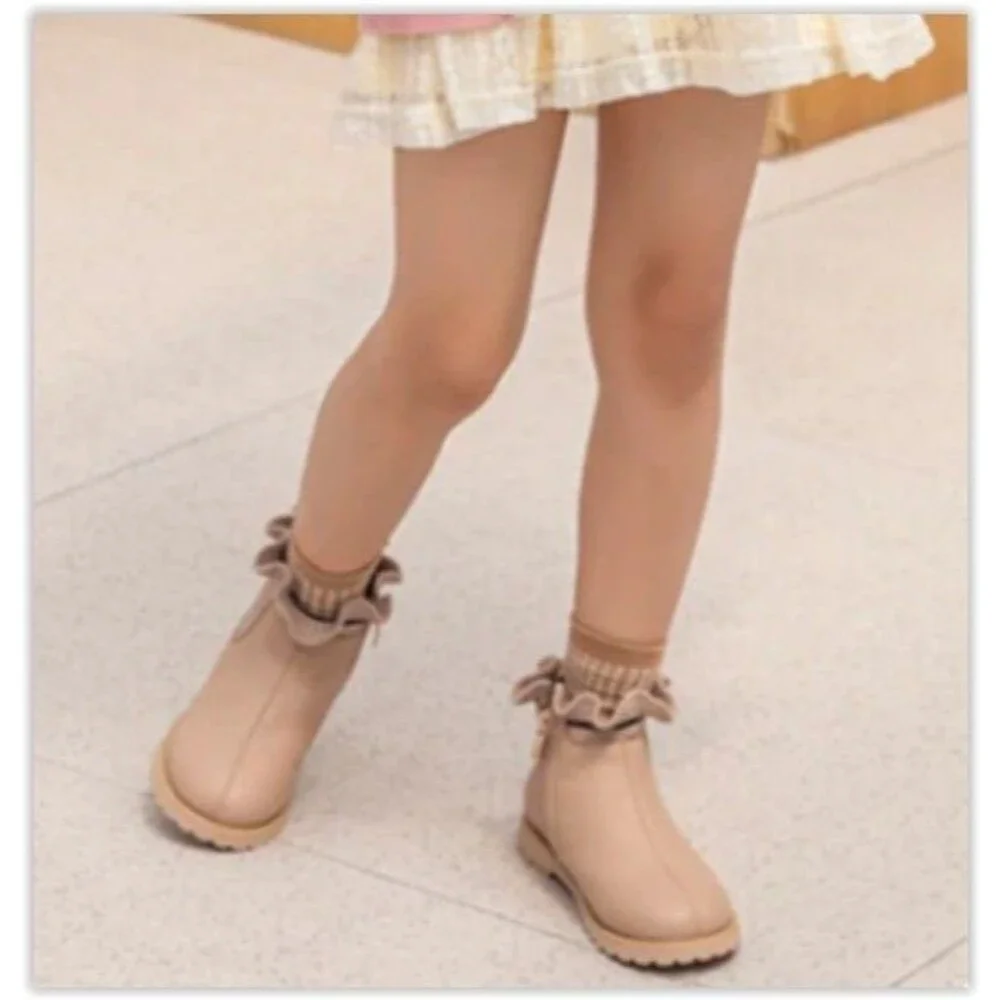 Kids Girls Walnut Ruffle Sock Boots Zip On -Size 6/6.5 (22) Pre-owned